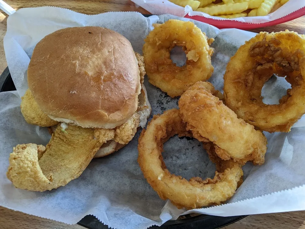 Fish Sandwich with Onion Rings
